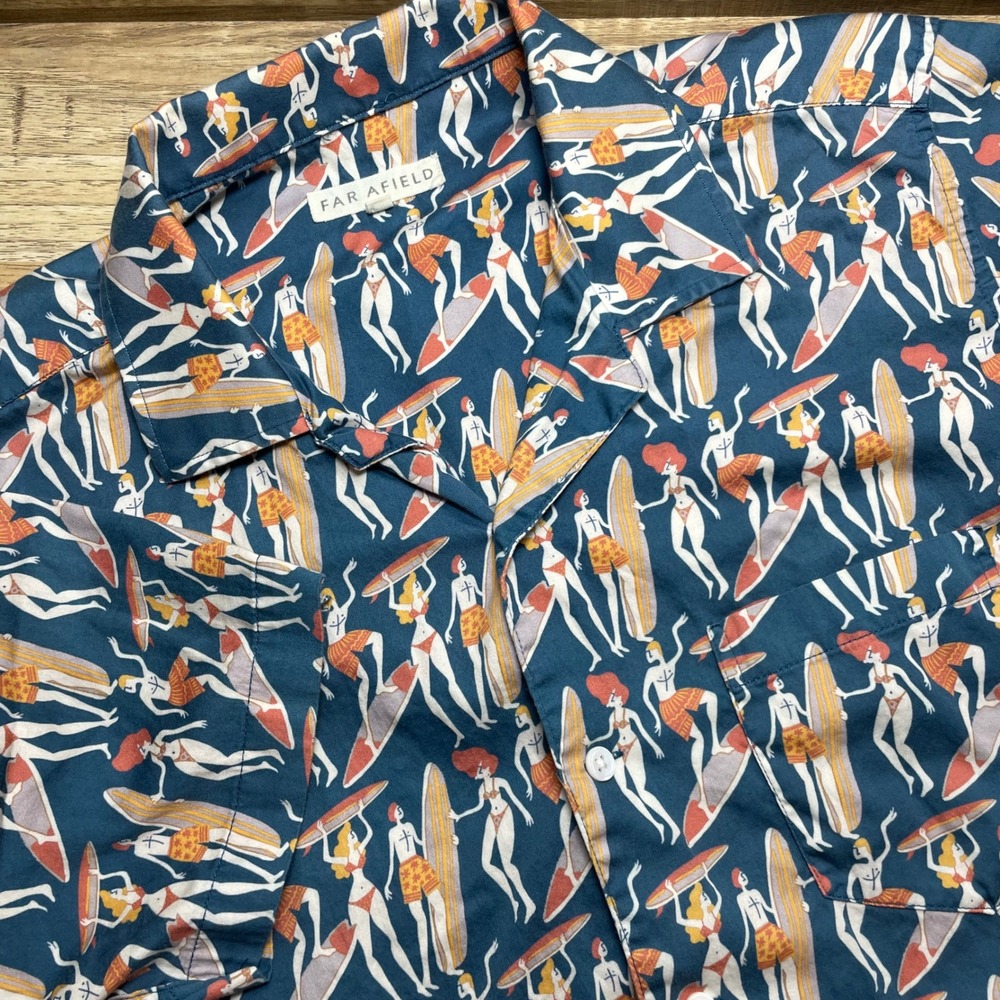 Far Afield Stachio Surfer Print Camp Collar Cotton Shirt Mens 2-Med Huckberry